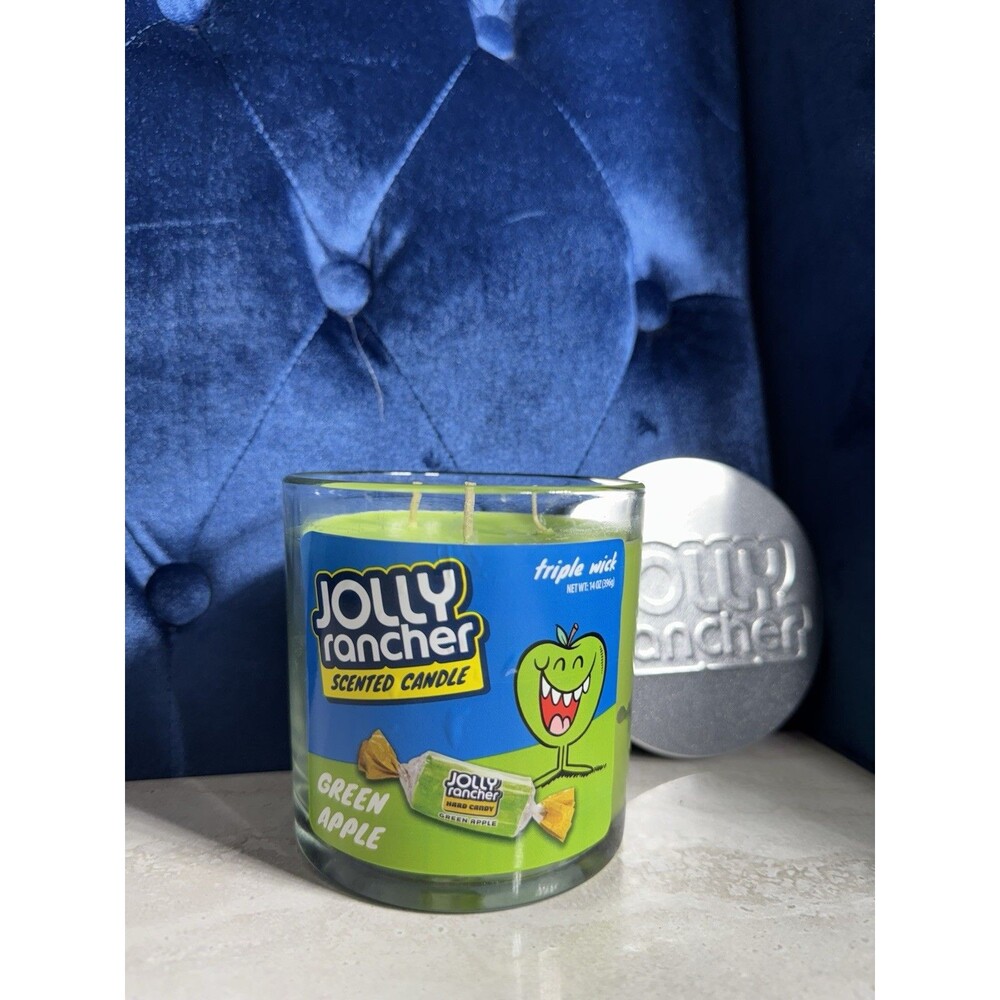 Jolly Rancher Green Apple Candy Scent Triple Wick Glass Jar 14oz Candle Foodie